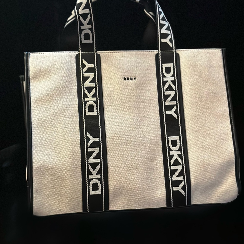 DKNY Black and White Briefcase with Structured Design